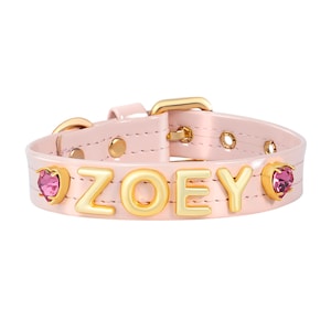 Personalized Pink Leather Dog Collar, Bling Dog Collar, Custom Dog Collar With Name, Luxury Swarovski Dog Collar, Crystal Dog Collar