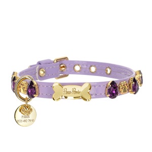 Swarovski Purple Leather Dog Collars, Crystal Dog Collars With Name Tag, Custom Dog Collar, Luxury Dog Collar, Dog Fashion, Bling Dog Collar