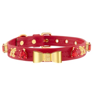 Rotes Leder Spielzeug Pudel Halsband mit Swarovski-Kristall, Handgefertigtes Hundehalsband mit Namen, personalisiertes Hundehalsband, Luxus Hundehalsband