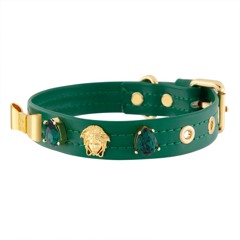 Emerald Green Leather Dog Collar, Medusa Dog Collar, Dog Collar With