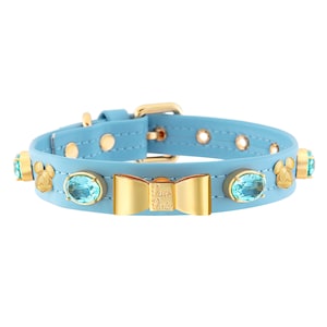 Leather Swarovski Baby Blue Dog Collars, Designer Mickey Dog Collar, Dog Collars With Name, Luxury Crystal Dog Collar, Custom Dog Collar