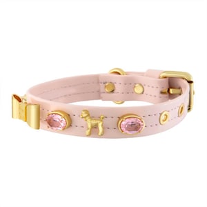 Pink Leather Dog Collar With Swarovski Crystals, Handmade, Dog Collar With Name, Personalized Dog Collar, Luxury Dog Collar