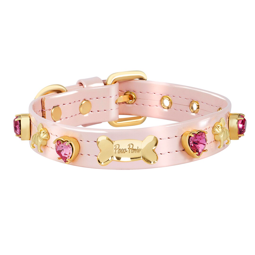 Pink Leather Dog Collars French Bulldog Collar Heart Dog Etsy