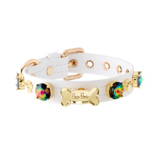 Colliers pour chien en cuir blanc avec cristaux Swarovski, colliers pour chien avec porte-nom, carte d'identité, personnalisé, colliers pour petit chien, fille, garçon, fait main