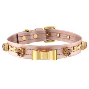Metallic Brown Leather Dog Collars With Swarovski Crystals, Bones Dog Collar, Dog Collars With Name, Luxury Dog Collar