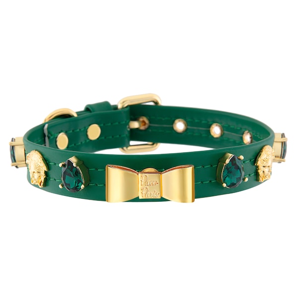 Emerald Green Leather Dog Collar, Medusa Dog Collar, Dog Collar With Name, Personalized Dog Collar, Custom Dog Collar, Designer Dog Collar