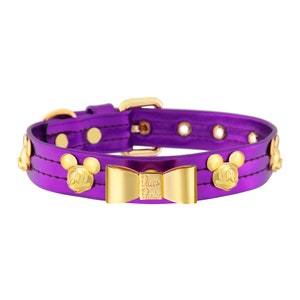 Purple Leather Dog Collars, Mickey Dog Collar, Metallic, Dog Collars With Tag, Name, Personalized, Girl, Boy, Small, Handmade,