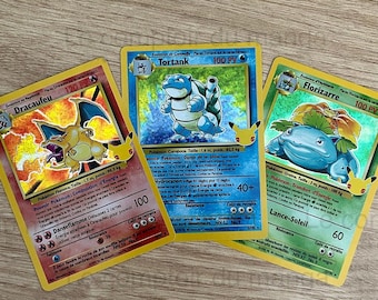 Cartes Pokemon 25e Anniversaire  française - Dracaufeu/Tortank/Florizarre - Rééditions 1996 - Repliqua - Cartes à jouer et à collectionner