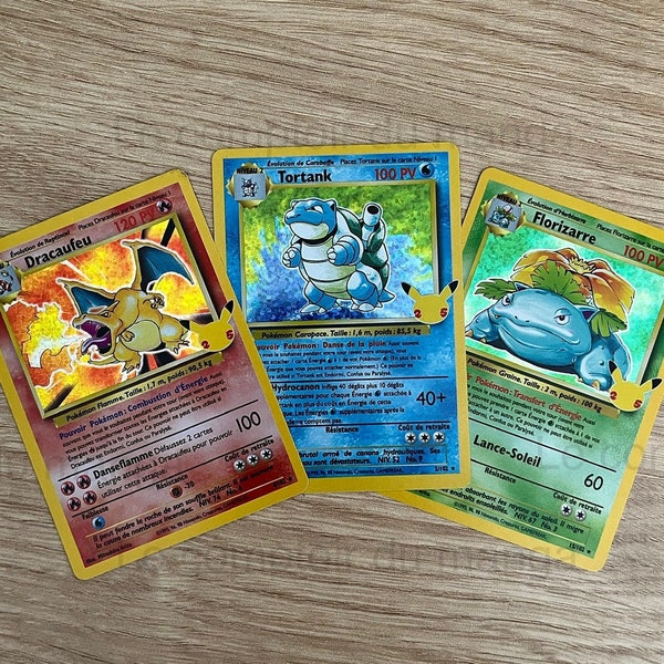 Cartes Pokemon 25e Anniversaire  française - Dracaufeu/Tortank/Florizarre - Rééditions 1996 - Repliqua - Cartes à jouer et à collectionner