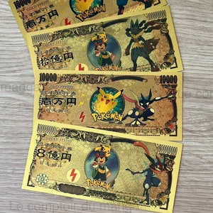 Pokemon - Set van 2 Bankbiljetten - Ash Amphinobi/Mega Lucario - Bankbiljetten voor verzamelaars - Nippon Ginkon - Verguld 24K - Gegraveerd