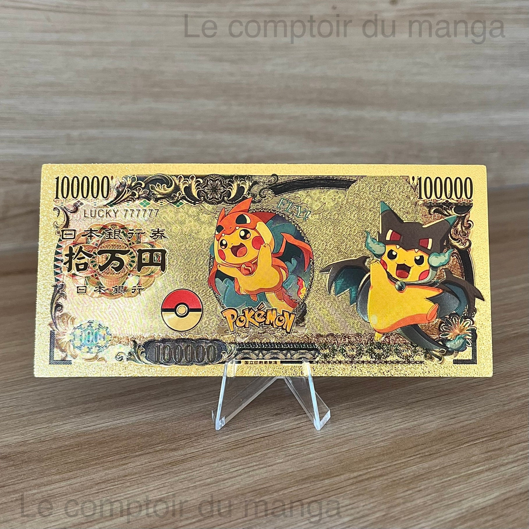 1pc Pokemon Eevee Japanese 10000 Yen Gold Banknote FREE Clear Protector