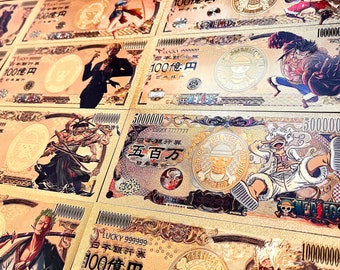 0ne P - Onigashima - Sammlerbanknoten - Nippon Ginkon - 15 Zeichen - Neue Banknoten - 24 Karat vergoldet - Graviert - Manga