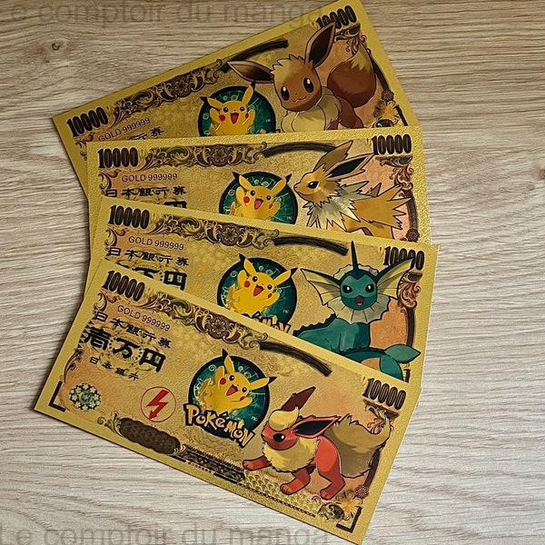 Pokemon - Billets Nippon Ginko - Lot/Individuel - Evoli&Évolutions - 1ere Generation - Billets de banque de collection -Plaqué Or 24K-Gravés