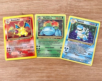 Cartes Pokemon 1996 - Français - Dracaufeu/Tortank/Florizarre - Repliqua - Holographique - Cartes à jouer et à collectionner