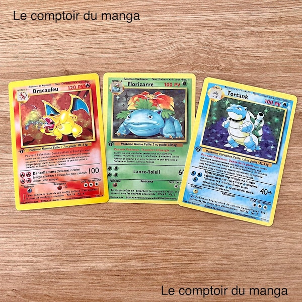 Cartes Pokemon 1996 - Français - Dracaufeu/Tortank/Florizarre - Repliqua - Holographique - Cartes à jouer et à collectionner