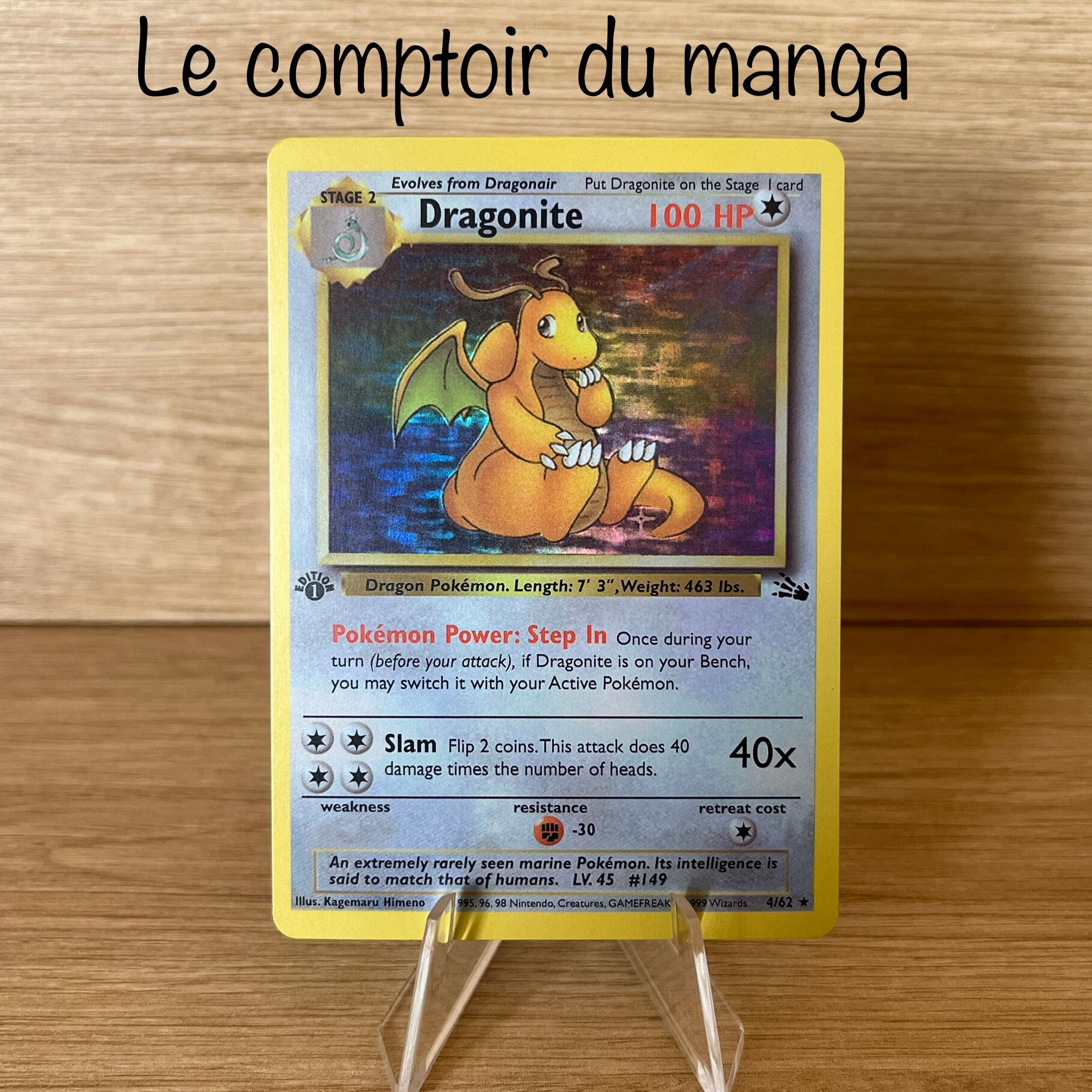 MAJOR HOLO BLEED Dragonite Pokemon 1997 Holo Fossil Japanese