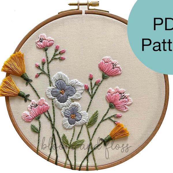 Wildflowers Hand Embroidery Pattern - PDF Instant Download for Advanced Beginners and Intermediate Stitchers