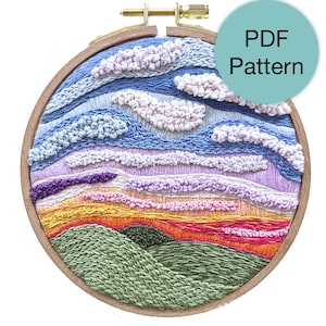 Abstract Mountain Sunrise Hand Embroidery Pattern - PDF Instant Download for Advanced Beginners and Intermediate Stitchers