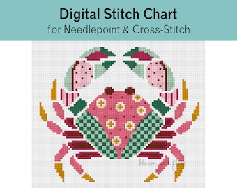 Bunter Krabbe für Nadelspitze und Kreuzstich - Digitale Stickanleitung zum Downloaden