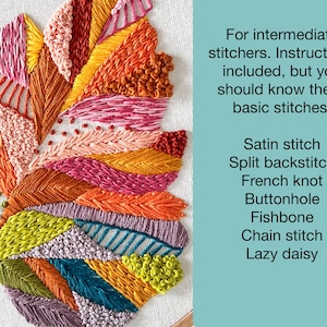 Colorful Abstract Leaf Hand Embroidery Pattern - PDF Instant Download ...