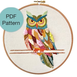 Bunte Eule Hand Stickerei Anleitung - PDF Sofort Download für fortgeschrittene Quilter