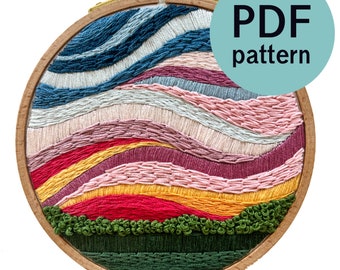 Abstract Sunset Sky Hand Embroidery Pattern - PDF Instant Download for Advanced Beginners and Intermediate Stitchers