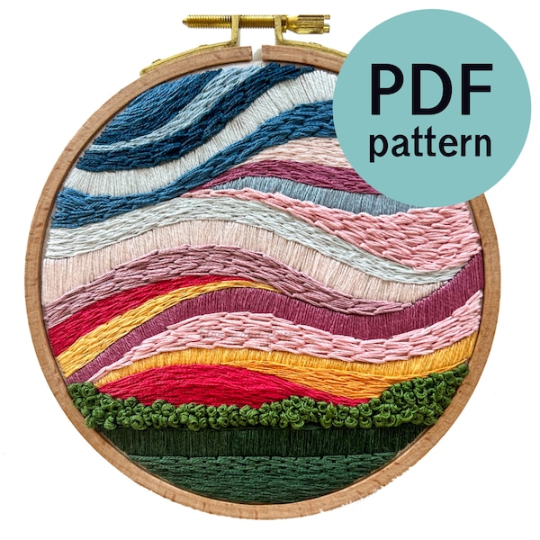 Abstract Sunset Sky Hand Embroidery Pattern - PDF Instant Download for Advanced Beginners and Intermediate Stitchers