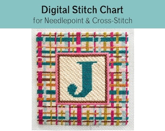 Monogrammiertes Webquadrat für Nadelmalerei und Kreuzstich – Digitaler Stickmuster-Download