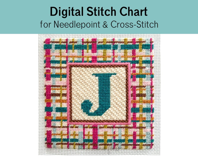 Process Chart Pink Monogrammed Woven Square for Needlepoint and Cross-stitch – Digital ...