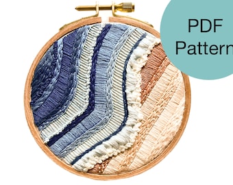 Abstract Beach Hand Embroidery Pattern: Ocean Waves (PDF Download)