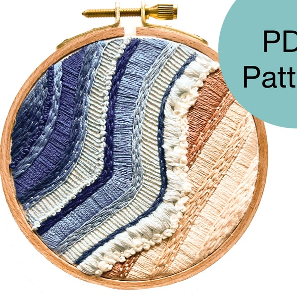Abstract Beach and Ocean Hand Embroidery Pattern - PDF Instant Download for Advanced Beginners and Intermediate Stitchers