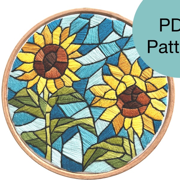 Stained Glass Sunflowers Embroidery Pattern - PDF Instant Download for Advanced Beginners and Intermediate Stitchers