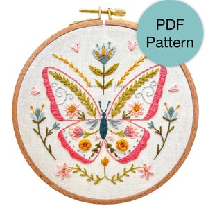 Folk Art Butterfly Hand Embroidery Pattern - PDF Instant Download for Advanced Beginners and Intermediate Stitchers