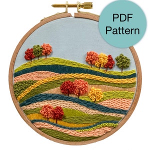 Autumn Landscape Hand Embroidery Pattern - PDF Instant Download for Advanced Beginners and Intermediate Stitchers
