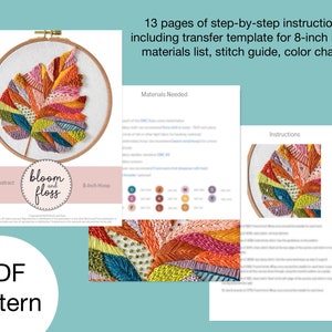 Colorful Abstract Leaf Hand Embroidery Pattern - PDF Instant Download ...