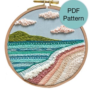 Abstract Tropical Beach Hand Embroidery Pattern - PDF Instant Download for Advanced Beginners and Intermediate Stitchers