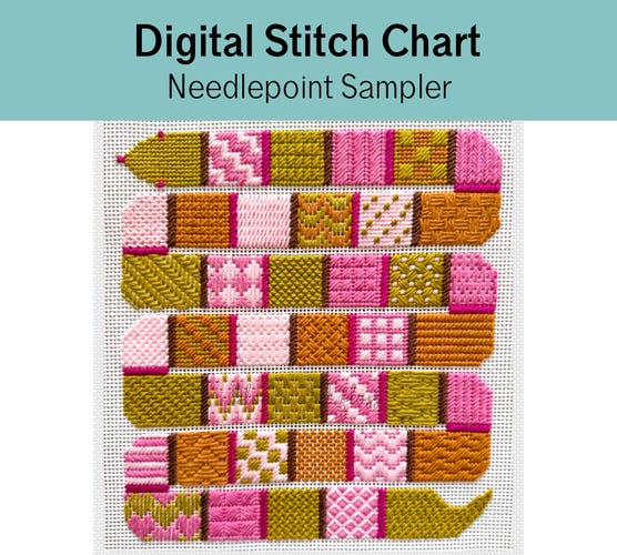 Snake Needlepoint Stitch Sampler — Digital Download with Stitch Reference Cards