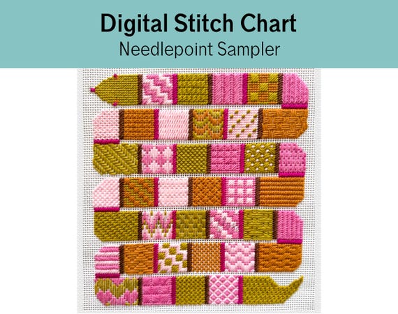Snake Needlepoint Stitch Sampler – Digital Download With Stitch Reference Cards