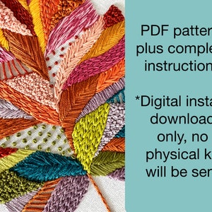 Colorful Abstract Leaf Hand Embroidery Pattern - PDF Instant Download ...