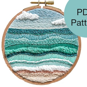 Abstract Tropical Seascape Hand Embroidery Pattern - PDF Instant Download for Advanced Beginners and Intermediate Stitchers