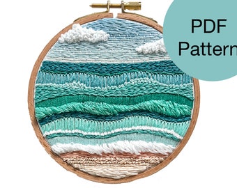 Motif de broderie à la main de paysage marin tropical abstrait - Téléchargement instantané PDF pour les débutants avancés et les brodeurs intermédiaires