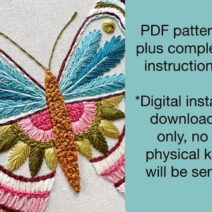 Pink Butterfly Pdf Colorful Butterfly Hand Embroidery Pattern - PDF Instant Download for ...