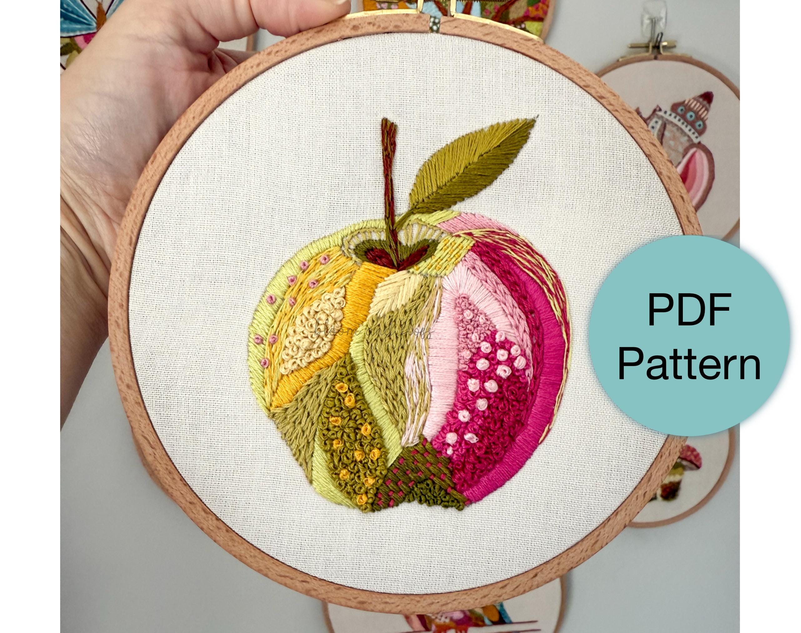 カラフルなリンゴの刺繍パターン - 経験豊富なステッチャー向けのPDF