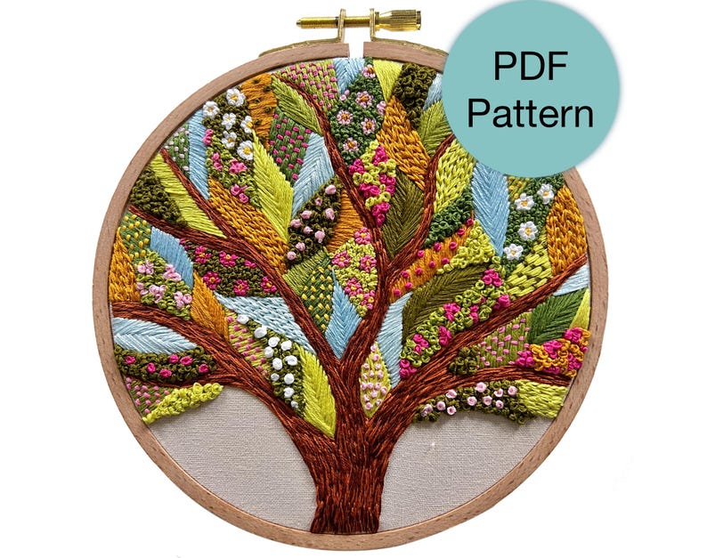 Abstract Tree Hand Embroidery Pattern - PDF Instant Download With Step ...