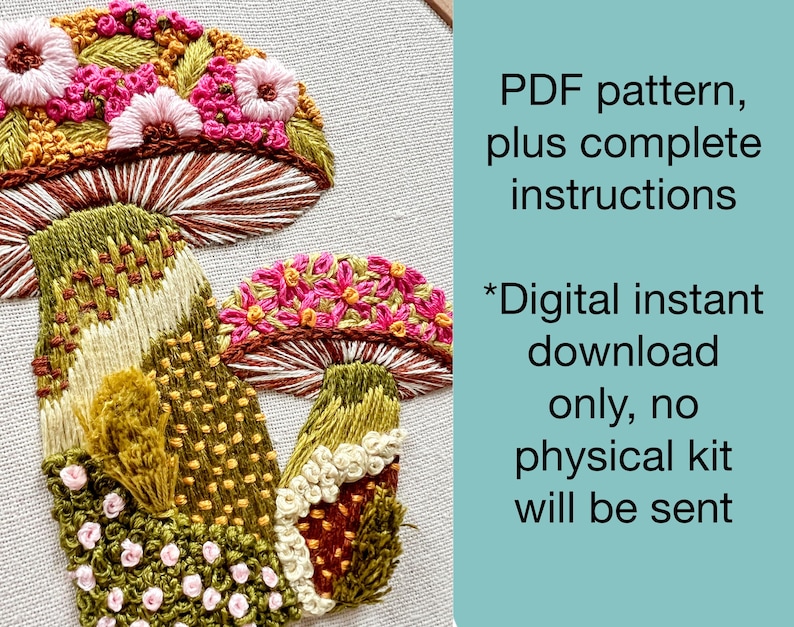 Handbroderimönster med texturerat blommigt svampmönster - PDF-nedladdning direkt för avancerade nybörjare och medelsvåra broderare bild 3