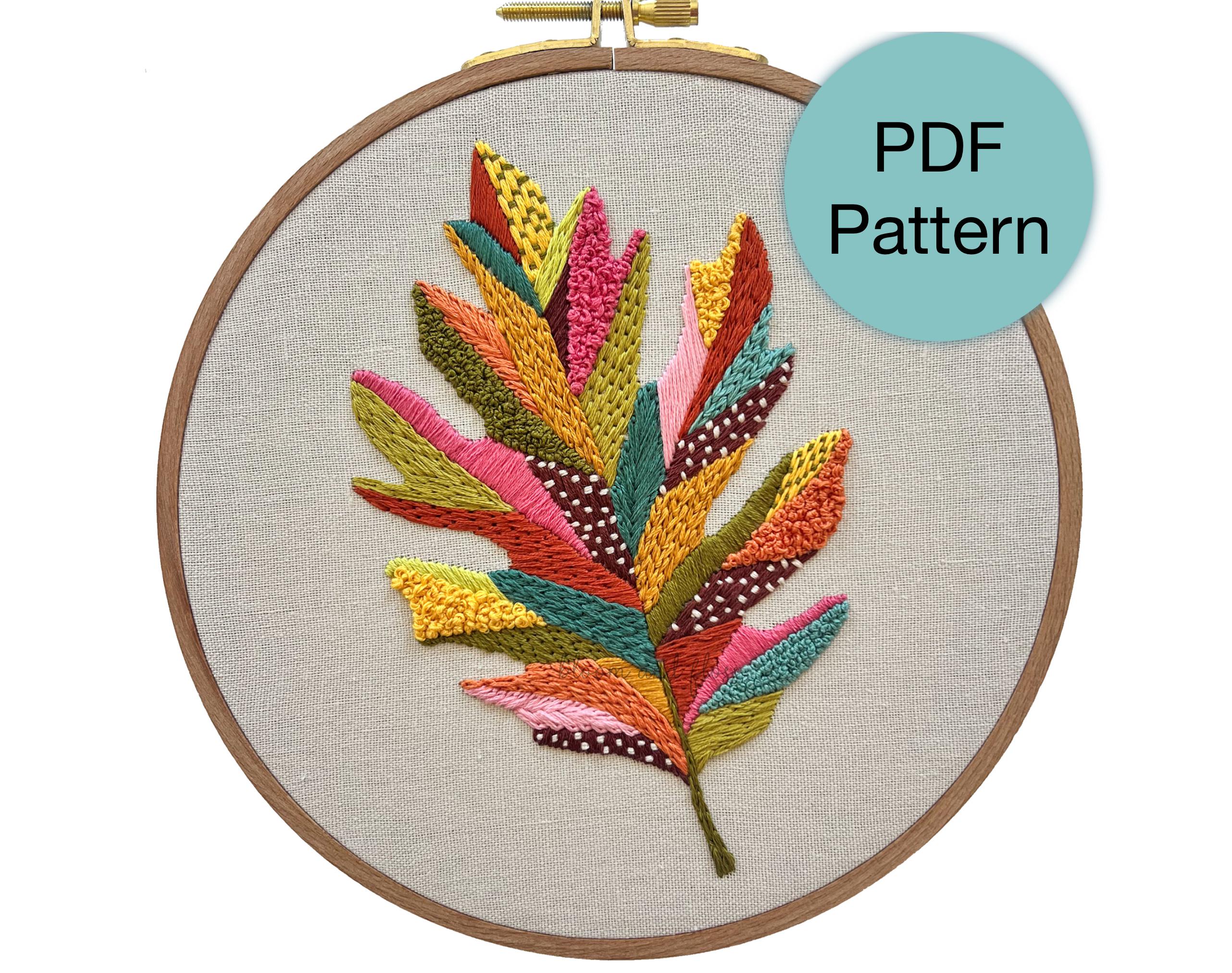 Colorful Abstract Oak Leaf Hand Embroidery Pattern - PDF Instant ...