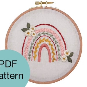 Autumn Rainbow and Roses Hand Embroidery Pattern - PDF Instant Download for Advanced Beginners and Intermediate Stitchers