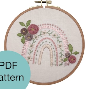Rainbow and Roses Hand Embroidery Pattern - PDF Instant Download for Advanced Beginners and Intermediate Stitchers