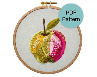 Patrón de bordado de manzana colorida - Descarga instantánea en PDF para bordadores experimentados
