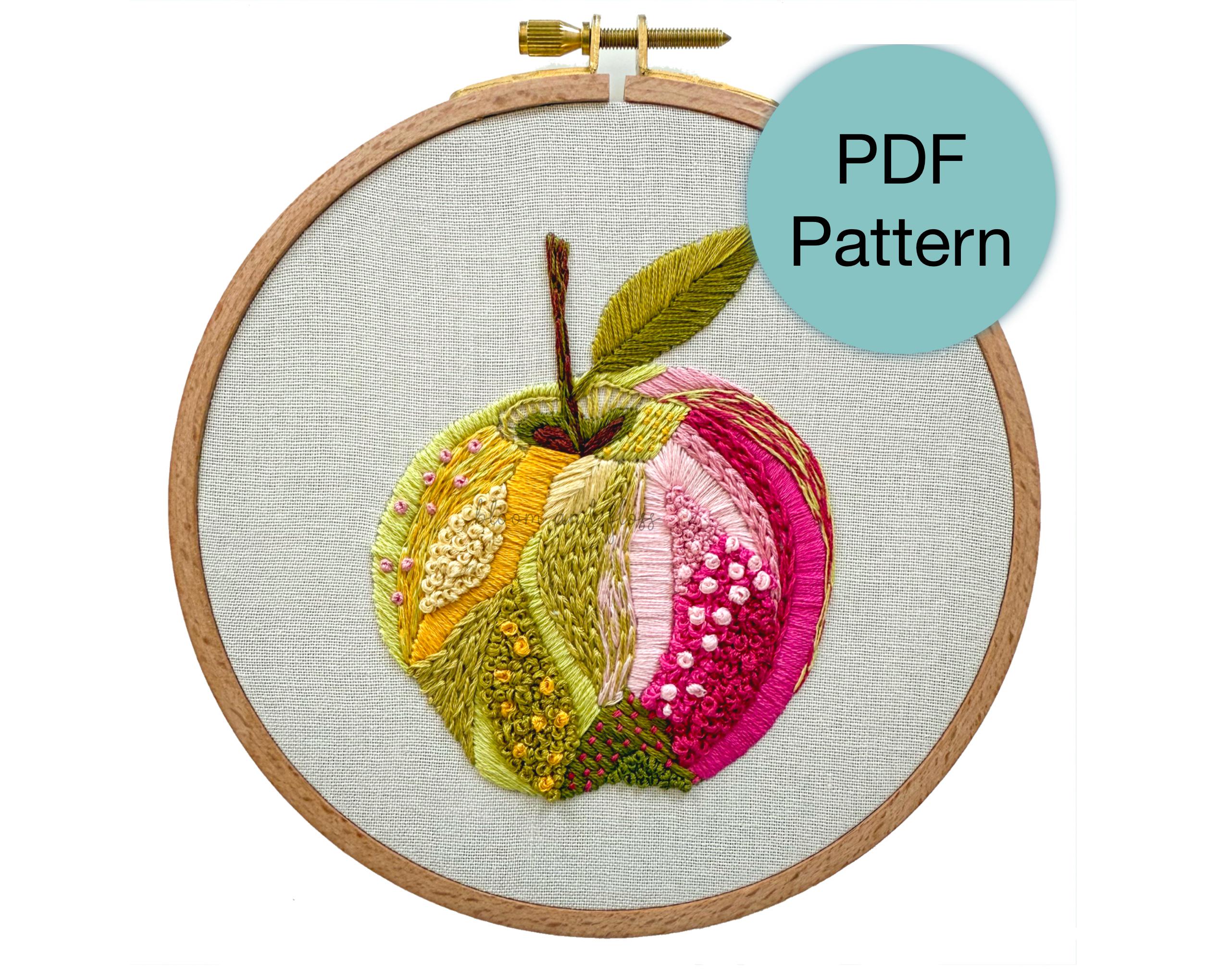 カラフルなリンゴの刺繍パターン - 経験豊富なステッチャー向けのPDF